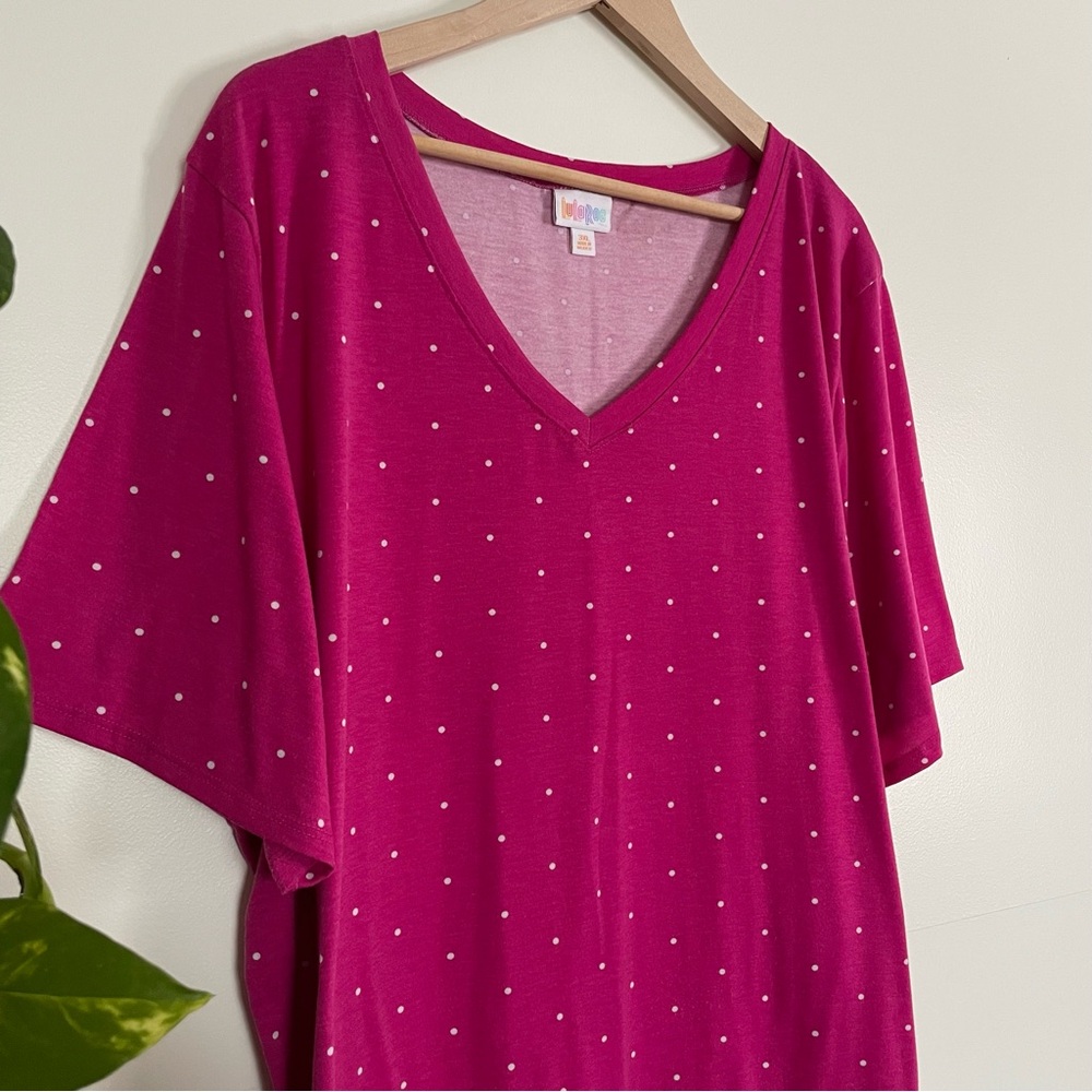 LuLaRoe Iris V-Neck Bright Pink Polka Dot Top - Picture 4 of 9